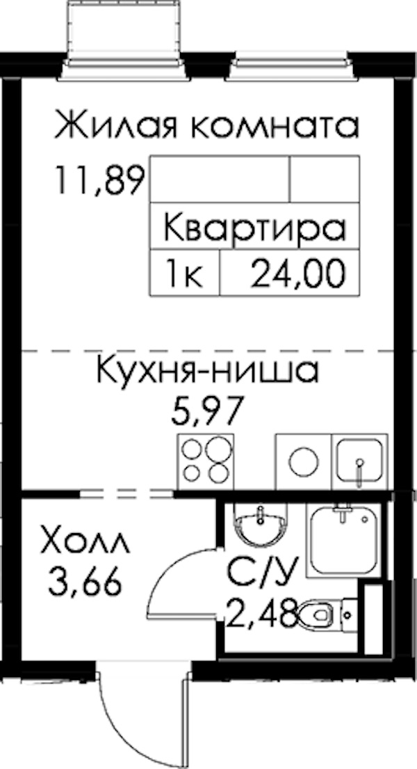 Квартира студия 24 м², 9/15 эт., ЖК «Янинский лес»